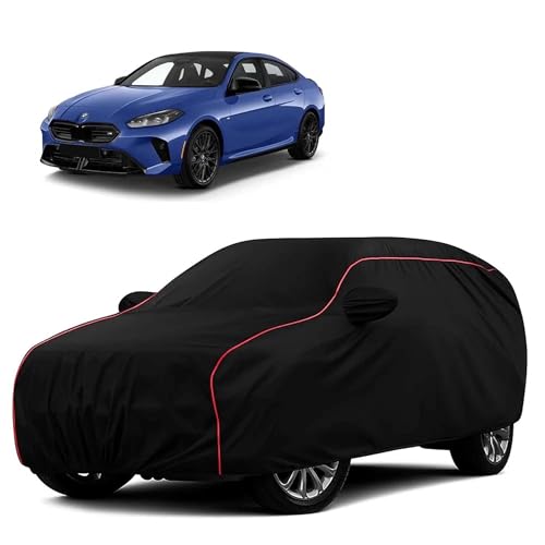 Sulfar 100% Water Resistant Car Body Cover Compatible with Mirror for BMW 2 Series Gran Coupe (Triple Stitched, Full Bottom Elastic, Black with Red Piping)