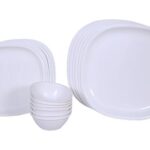 SignoraWare BPA Free Plastic Square Dinner Set | Microwave Safe | Unbreakable & Lightweight | Odor-Free | Great for Parties & Gatherings | Ideal for Regular Home Meals (Set of 24 pcs | White)