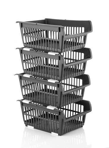 ARTO Stackable Plastic Organizer Rack | Multi-Layer Basket Shelf for Kitchen, Bathroom & Office | Ventilated Storage for Fruits, Vegetables & Supplies | Tool-Free Assembly | Durable PP | Multicolor