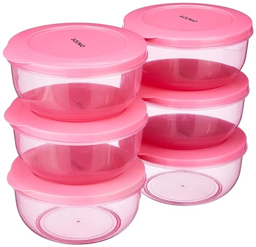 Amazon Brand – Solimo Plastic Nestable Round Container | Set of 6 | 900 ml | Pink