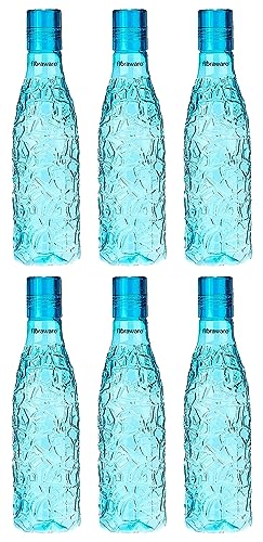 Floraware Food Grade Premium Plastic Fridge Round Water Bottle, Drinking Bottle, 1000ml Pack of 6, Blue