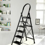 Plantex Ladder for Home/Anti-Skid Strong Foldable Wide 6 Step Ladder-(Apex -Black) Steel Ladder(With Platform)