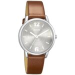Sonata Excl Fkt Plain 3 Hands Silver Round Dial Tan A1Leather Strap Women’s Watch – NS8172SL02