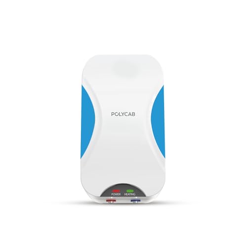 Polycab Intenso 5 litre, 3KW Electric Instant Geyser (Water Heater) For Home, Bathroom | Efficient Heating Element | Enhanced Safety Measures | 5 years tank & 2 years product warranty【White Blue】