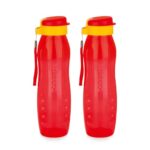 ATTRO Plastic Drinkware 1Liters BPA-Free Water Bottle with Leak-Proof Flip-Top Cap, Nylon Strap and Stylish Color for Daily Hydration Set of 2- Red
