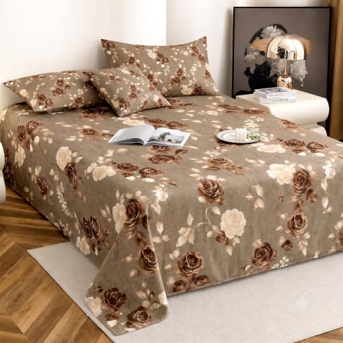 IVAZA 240 TC Soft Ezyption Cotton Floral Print King Size Bedsheet – with 2 Pillow Covers, Hypoallergenic, Brethable, (Size- 90 x 90 Inch) Chocolate Brown
