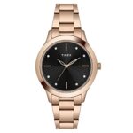 TIMEX Analog Watch for Women with Black Round Dial & Rose Gold Stainless Steel Bracelet Band Water Resistant Women’s Wrist Watches – TWEL98SMU06