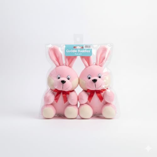 HOMOZE Cute Pink Bunny Soft Toy Pack of 2 | Super Soft Plush Rabbit Pair with Ribbon Bow | Huggable Stuffed Animals for Babies & Toddlers Set for Birthday & Baby Shower (Pack of 2)