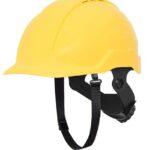 KARAM PN571 Lightweight ABS Safety Helmet for Construction & Outdoor Activities | Adjustable Chin Strap & Rachet Type Adjustment | Comfortable & Durable Hard Hat | EN Certified | Yellow