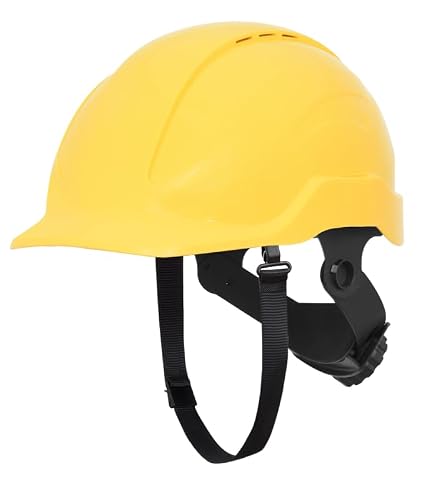KARAM PN571 Lightweight ABS Safety Helmet for Construction & Outdoor Activities | Adjustable Chin Strap & Rachet Type Adjustment | Comfortable & Durable Hard Hat | EN Certified | Yellow