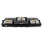 Tower Gas Stove 3 Burner 8mm Toughened Glass Brass Valves Lpg Black