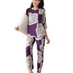 Ichaa Women’s Rayon Printed Round-Neck Night Suit Set with Pocket