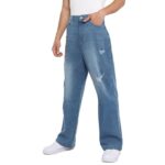 Campus Sutra Men’s Light Blue Asymmetrical Stitch Denim Jeans for Everyday Wear | Light-Wash | Button Closure | Regular Fit | Denim Jeans Crafted with Comfort Fit for Everyday Wear (36)