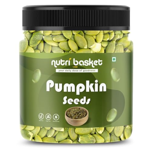 NUTRIBASKET Premium Pumpkin Seeds | Raw Pepitas for Snacking, Baking & Cooking | Protein & Fiber Rich Healthy Seeds | Natural Superfood Snack | Reusable Jar Pack | Vegan & Gluten Free (400gm)
