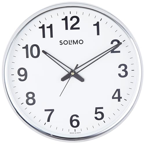 Amazon Brand – Solimo Round Office Analog Wall Clock | Silent Sweep Movement | Plastic and Glass | 12 Inch | White