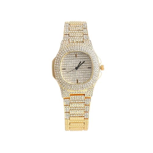 Haute Sauce Women’s The Embellished Cluster Square Watch | Gold Stainless Steel Strap | Crystal Silver Dial | One-Size | Foldover Closure | Quartz | Battery | Wrist Belt Watch for Female and Girls