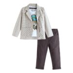 Hopscotch Boys Checkered Cotton Formal Set In Beige Color for 2-3 Years