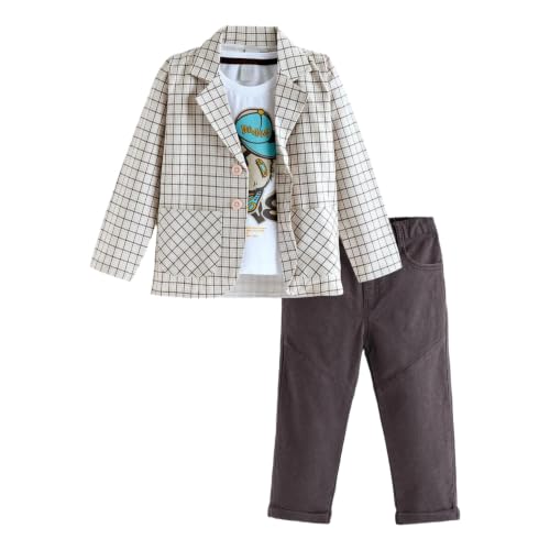 Hopscotch Boys Checkered Cotton Formal Set In Beige Color for 2-3 Years