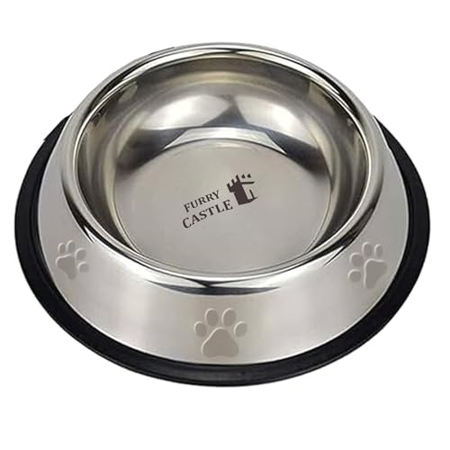 FURRY CASTLE Stainless Steel Dog Bowl – Non-Slip Anti-Skid Rubber Base Pet Food & Water Bowl | Hygienic, Rust-Free & Dishwasher Safe | Medium to Large Dog Feeder Dish | 700 ml, Silver, Pack of 1