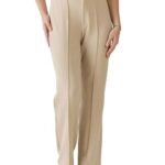 KOTTY Womens Solid Polyester Blend Best Beige Straight fit Trousers (Beige,26)