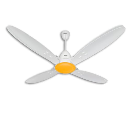 USHA Bloom Lily Nova 4-Blade BLDC Ceiling Fan |100% Copper Motor |Bi-Directiona|RF Remote |Sleep, Boost & Timer Mode |Whisper-Quiet |Dust-Resistant |3Y Motor & 2Y PCB Warranty | White & Saffron Yellow