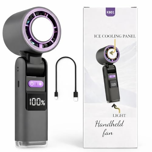 SK RAYAN K801 Portable Ice Cooling Hand Fan, 4000mAh Rechargeable, 199 Speed Settings, Turbo BLDC Motor, 20H Runtime, FrostTouch 5°C Cooling, Travel Fan