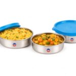 TOSAA Stainless Steel Sigma Container Small – 825 ml (Pack of 3) | Airtight & Leakproof Lid |Compact & Travel-Friendly | Easy to Carry | Perfect for Office, School & Home Use