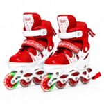 CRAE Kids Inline Skates with 4 Wheels | Adjustable Roller Skate Shoes for Boys & Girls | Comfortable & Durable Skating Shoes | 1 Pair | Size 3–5 UK | SP001_RED.