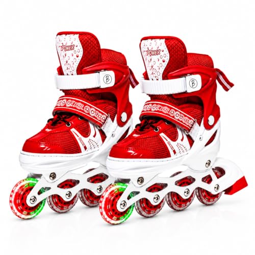 CRAE Kids Inline Skates with 4 Wheels | Adjustable Roller Skate Shoes for Boys & Girls | Comfortable & Durable Skating Shoes | 1 Pair | Size 3–5 UK | SP001_RED.