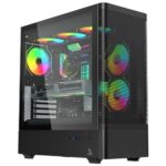 TAG Gamerz Aurora-M Mid-Tower Gaming Cabinet ATX/M-ATX/ITX | 6 Pre-Installed ARGB Infinity Mirror Fans | Mesh Front, 4mm Tempered Glass | 360mm Liquid Cooler Support | USB Type-C 3.2 Gen 2 | Black