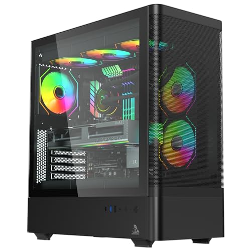 TAG Gamerz Aurora-M Mid-Tower Gaming Cabinet ATX/M-ATX/ITX | 6 Pre-Installed ARGB Infinity Mirror Fans | Mesh Front, 4mm Tempered Glass | 360mm Liquid Cooler Support | USB Type-C 3.2 Gen 2 | Black