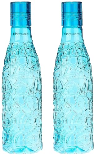 Floraware Food Grade Premium Plastic Fridge Mosaic Water Bottle, BPA Free | 100% Leak Proof | Office Bottle | Gym Bottle | Home | Kitchen | Travel Bottle Drinking Bottle, 1000ml Pack of 2, Blue