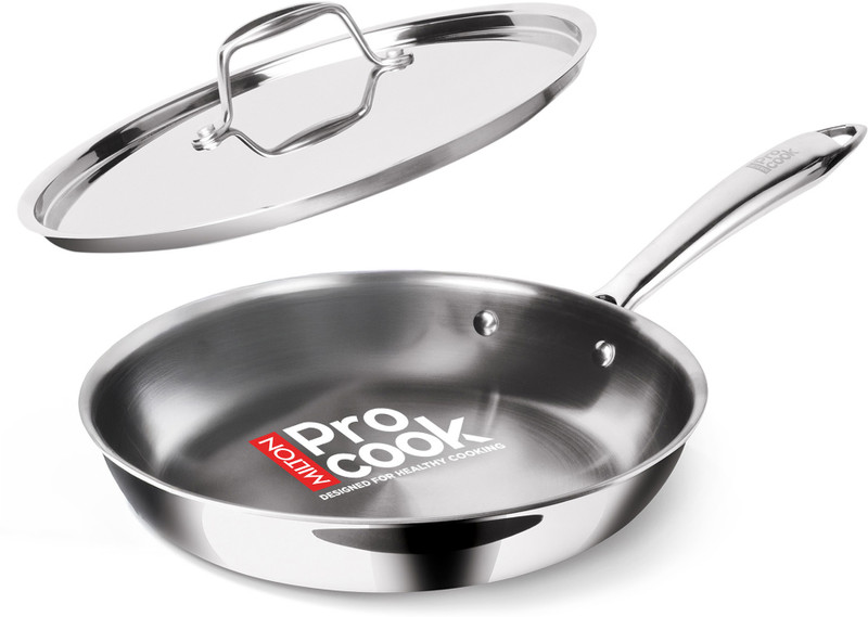 MILTON Pro Cook Triply Stainless Steel Fry Pan with Lid Fry Pan 20 cm diameter with Lid 1.2 L capacity(Stainless Steel, Induction Bottom)
