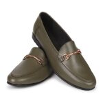 YOHO Bliss Comfortable Slip On Formal Buckle Loafer for Women | Stylish Fashion Moccasins Range | Cushioned Footbed Finish | Flexible and Office Wear Shoe Olive