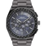 French Connection Textured Blue Round Dial with IP Gun Stainless Steel Metal Strap Multifunction Watch – for Mens FCH27GNM