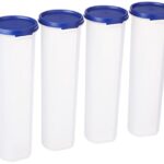 Amazon Brand – Solimo Plastic Slim Storage Container,Set of 4(1100 Ml Each),Blue
