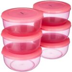 Amazon Brand – Solimo Nestable & Stackable Container Set, Round, 1900 Ml, Set Of 6, Pink – Plastic