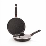 Amazon Brand – Solimo Aluminium 2 Piece Non-Stick Cookware Set with Detachable Handle | Granite Finish | Induction Base | PFOA Free | High Temperature Resistant Exterior Coating | Black