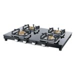 USHA Ebony Slim 4 Burner Gas Stove | 8 mm Toughened Glass | High Grade Stainless Steel Body | Brass Burners | Powder Coated Finish | Slim Design | Spacious Cooking Design