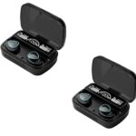 MB Star TWS M10 Bluetooth V5.1 in-Ear Wireless Earbuds with Upto 4 Hours Playback Stereo with Charging Power Bank Case Waterproof Bluetooth Earphones with Mic, Noise-Cancellation – Pack of 2, Black