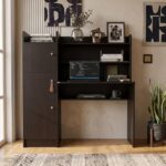 Andca Imagine Foldable Study Table with 1-Door Side Cabinet & Hutch – Space-Saving Computer Desk for Home Office | Premium Engineered Wood, Teak (116 x 42 x 121 cm)
