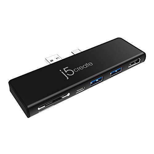 j5create Surface Pro 7 Ultradrive Mini Dock, 6-in-2, 4K60 HDMI, 10Gbps USB-A x 2, 10 Gbps USB-C with PD 60W Pass-Through Charging, SD/microSD Card Reader (JCD324B)