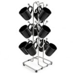 Bromine Chrome Metal Mug Tree Stand with 12 Hooks, 37 cm
