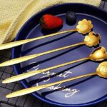 NORIQ Golden Spoon Set/Coffee Spoon/Dessert Spoons/Cutlery Kitchen Tableware/Stainless Steel Gold Different Shape Coffee Spoons, Set of 4 Pcs, 18 Cm