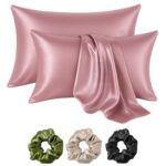 Shop141 Satin Silk Pillow Cover for Hair and Skin 2 Piece with 3 Piece Satin Silk Scrunchies Free Solid Pillow Covers with Envelope Closure