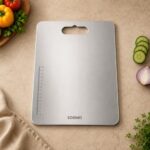 Amazon Brand – Solimo Regular Chopping Slicing, Kneading Board | Stainless Steel | Double Sided | Round Edge | for Vegetables, Fruits (L)