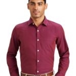 Amazon Brand – Symbol Men’s Cotton Rich Formal Shirt | Plain | Full Sleeve – Regular Fit (Available in Plus Size) (Navy/Maroon_39)