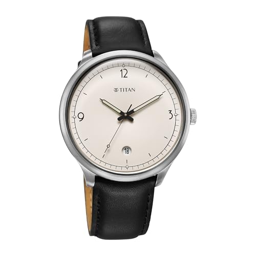 Titan Timeless Treasures Quartz Analog with Date White Dial Black Leather Strap Watch for Men – 10023SL05