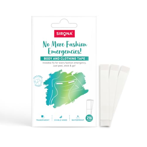 Sirona Body & Clothing Tape | Double-Sided Fashion Tape for Women – 216 Pieces | Transparent Tape for Deep Neck, Strapless, Off-Shoulder | Medical-Grade Adhesive | Sweat-Proof | Works on All Fabrics