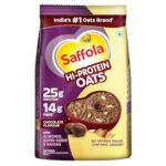 Saffola 25g High Protein Oats | 14g Fibre | 400g | No Refined Sugar | With Almonds, Raisin, Pumpkin and Chia Seeds | Rolled Oats for Weight management & Muscle gain | Chocolate flavour
